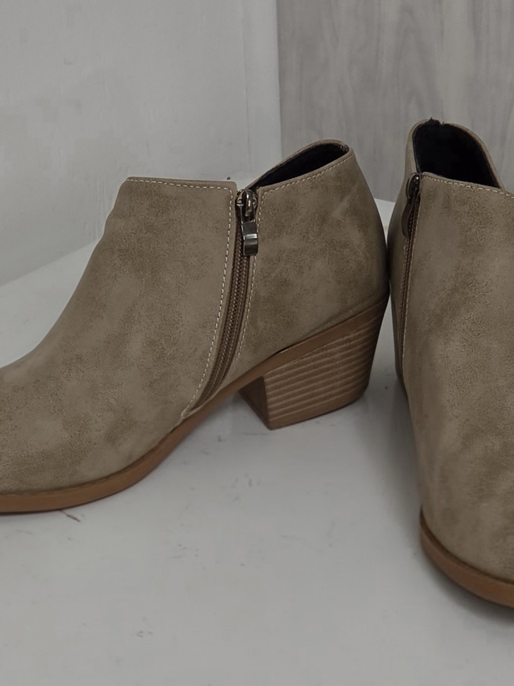 Women's Taupe Suede Ankle Boots with Side Zip